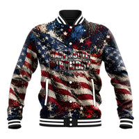 America Turns 250 Happy 50th Birthday Baseball Jacket Patriotic Eagle US Flag Distressed Splatter