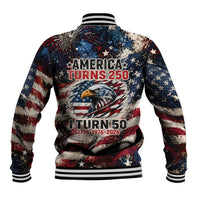 America Turns 250 Happy 50th Birthday Baseball Jacket Patriotic Eagle US Flag Distressed Splatter
