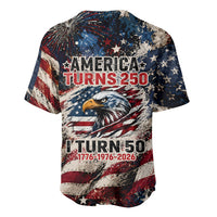America Turns 250 Happy 50th Birthday Baseball Jersey Patriotic Eagle US Flag Distressed Splatter