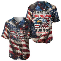 America Turns 250 Happy 50th Birthday Baseball Jersey Patriotic Eagle US Flag Distressed Splatter