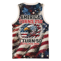 America Turns 250 Happy 50th Birthday Basketball Jersey Patriotic Eagle US Flag Distressed Splatter