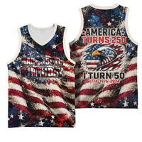 America Turns 250 Happy 50th Birthday Basketball Jersey Patriotic Eagle US Flag Distressed Splatter