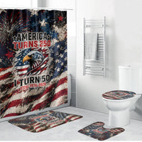 America Turns 250 Happy 50th Birthday Bathroom Set Patriotic Eagle US Flag Distressed Splatter
