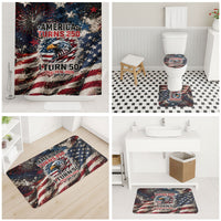 America Turns 250 Happy 50th Birthday Bathroom Set Patriotic Eagle US Flag Distressed Splatter