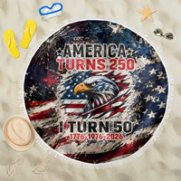 America Turns 250 Happy 50th Birthday Beach Blanket Patriotic Eagle US Flag Distressed Splatter