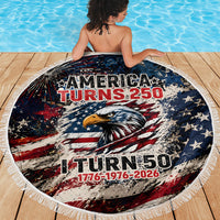 America Turns 250 Happy 50th Birthday Beach Blanket Patriotic Eagle US Flag Distressed Splatter