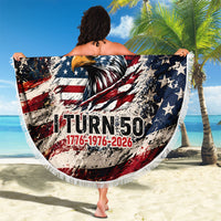America Turns 250 Happy 50th Birthday Beach Blanket Patriotic Eagle US Flag Distressed Splatter