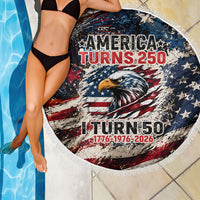 America Turns 250 Happy 50th Birthday Beach Blanket Patriotic Eagle US Flag Distressed Splatter