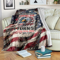 America Turns 250 Happy 50th Birthday Blanket Patriotic Eagle US Flag Distressed Splatter