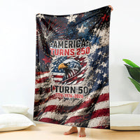 America Turns 250 Happy 50th Birthday Blanket Patriotic Eagle US Flag Distressed Splatter