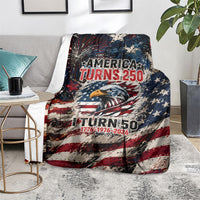America Turns 250 Happy 50th Birthday Blanket Patriotic Eagle US Flag Distressed Splatter