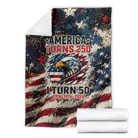 America Turns 250 Happy 50th Birthday Blanket Patriotic Eagle US Flag Distressed Splatter