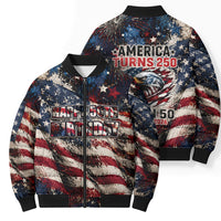 America Turns 250 Happy 50th Birthday Bomber Puffer Jacket Patriotic Eagle US Flag Distressed Splatter