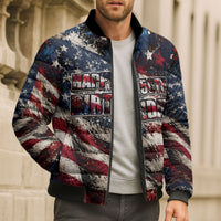 America Turns 250 Happy 50th Birthday Bomber Puffer Jacket Patriotic Eagle US Flag Distressed Splatter