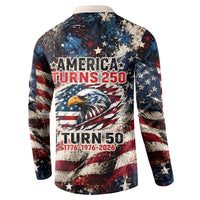 America Turns 250 Happy 50th Birthday Button Sweatshirt Patriotic Eagle US Flag Distressed Splatter