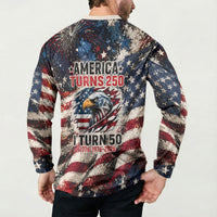 America Turns 250 Happy 50th Birthday Button Sweatshirt Patriotic Eagle US Flag Distressed Splatter
