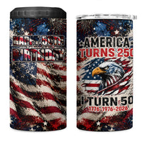 America Turns 250 Happy 50th Birthday 4 in 1 Can Cooler Tumbler Patriotic Eagle US Flag Distressed Splatter