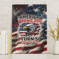 America Turns 250 Happy 50th Birthday Canvas Wall Art Patriotic Eagle US Flag Distressed Splatter