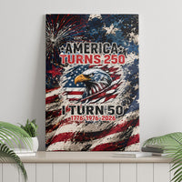 America Turns 250 Happy 50th Birthday Canvas Wall Art Patriotic Eagle US Flag Distressed Splatter