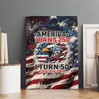 America Turns 250 Happy 50th Birthday Canvas Wall Art Patriotic Eagle US Flag Distressed Splatter