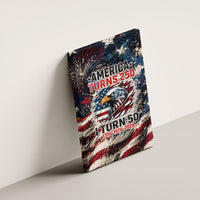 America Turns 250 Happy 50th Birthday Canvas Wall Art Patriotic Eagle US Flag Distressed Splatter