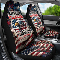 America Turns 250 Happy 50th Birthday Car Seat Cover Patriotic Eagle US Flag Distressed Splatter
