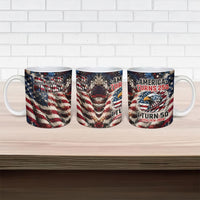America Turns 250 Happy 50th Birthday Ceramic Mug Patriotic Eagle US Flag Distressed Splatter