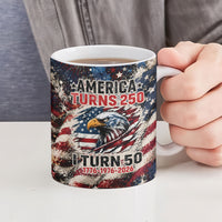 America Turns 250 Happy 50th Birthday Ceramic Mug Patriotic Eagle US Flag Distressed Splatter