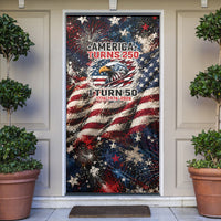 America Turns 250 Happy 50th Birthday Door Cover Patriotic Eagle US Flag Distressed Splatter