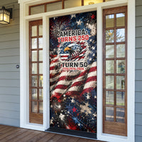 America Turns 250 Happy 50th Birthday Door Cover Patriotic Eagle US Flag Distressed Splatter
