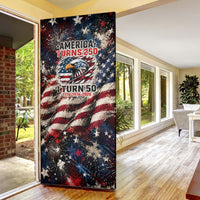 America Turns 250 Happy 50th Birthday Door Cover Patriotic Eagle US Flag Distressed Splatter