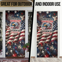 America Turns 250 Happy 50th Birthday Door Cover Patriotic Eagle US Flag Distressed Splatter