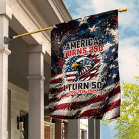 America Turns 250 Happy 50th Birthday Garden Flag Patriotic Eagle US Flag Distressed Splatter