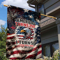 America Turns 250 Happy 50th Birthday Garden Flag Patriotic Eagle US Flag Distressed Splatter