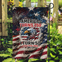 America Turns 250 Happy 50th Birthday Garden Flag Patriotic Eagle US Flag Distressed Splatter