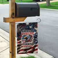 America Turns 250 Happy 50th Birthday Garden Flag Patriotic Eagle US Flag Distressed Splatter