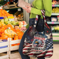 America Turns 250 Happy 50th Birthday Grocery Bag Patriotic Eagle US Flag Distressed Splatter