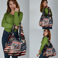 America Turns 250 Happy 50th Birthday Grocery Bag Patriotic Eagle US Flag Distressed Splatter