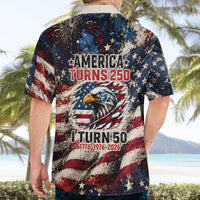 America Turns 250 Happy 50th Birthday Hawaiian Shirt Patriotic Eagle US Flag Distressed Splatter