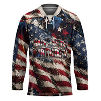 America Turns 250 Happy 50th Birthday Hockey Jersey Patriotic Eagle US Flag Distressed Splatter