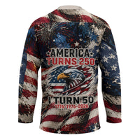 America Turns 250 Happy 50th Birthday Hockey Jersey Patriotic Eagle US Flag Distressed Splatter