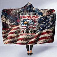 America Turns 250 Happy 50th Birthday Hooded Blanket Patriotic Eagle US Flag Distressed Splatter