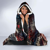 America Turns 250 Happy 50th Birthday Hooded Blanket Patriotic Eagle US Flag Distressed Splatter