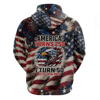 America Turns 250 Happy 50th Birthday Hoodie Patriotic Eagle US Flag Distressed Splatter