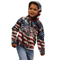 America Turns 250 Happy 50th Birthday Kid Hoodie Patriotic Eagle US Flag Distressed Splatter