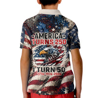 America Turns 250 Happy 50th Birthday Kid Polo Shirt Patriotic Eagle US Flag Distressed Splatter