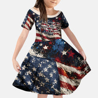 America Turns 250 Happy 50th Birthday Kid Short Sleeve Dress Patriotic Eagle US Flag Distressed Splatter