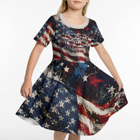 America Turns 250 Happy 50th Birthday Kid Short Sleeve Dress Patriotic Eagle US Flag Distressed Splatter