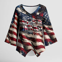America Turns 250 Happy 50th Birthday Kimono Sleeve Blouse Patriotic Eagle US Flag Distressed Splatter