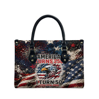 America Turns 250 Happy 50th Birthday Leather Bag Patriotic Eagle US Flag Distressed Splatter